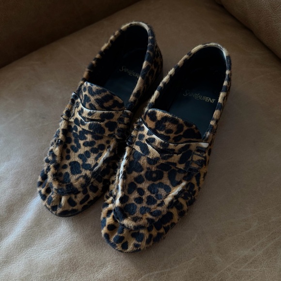 YSL Leopard Print Pony Hair Loafers - Picture 5 of 8